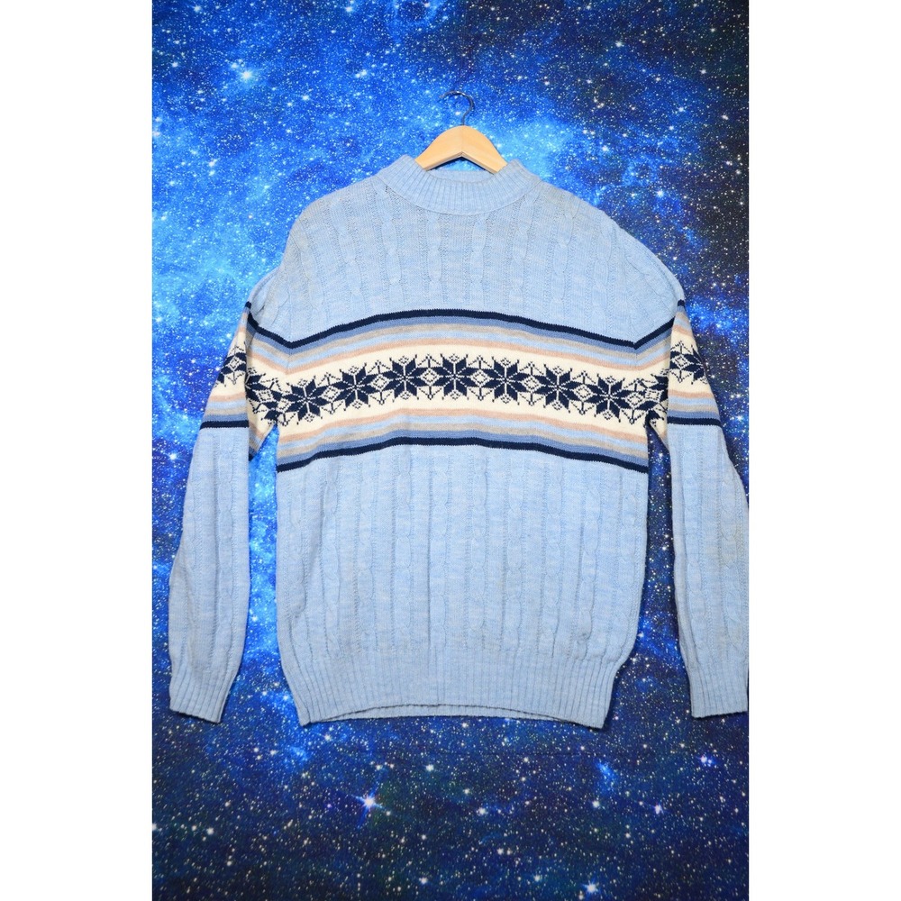 Vintage Jantzen Sweater Mens Extra Large‎ Blue Snowflake Nordic Pullover USA 90s